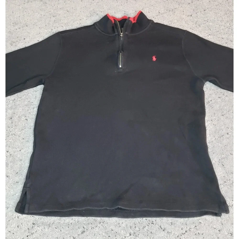 Polo Ralph Lauren Sweater Mens XL Black Long‎ Sleeve 1/4 Zip Pullover Preppy
